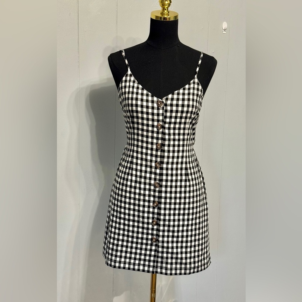 #13) NWT Forever 21 Black and White Checkered Mini Dress With Tie Back